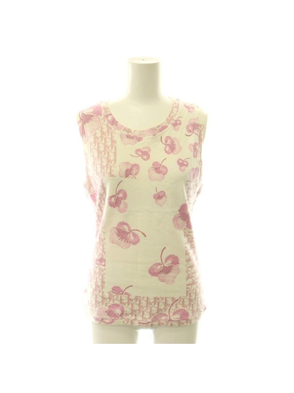 Dior Vintage Trotter Print Sleeveless Tank Top White Pink 40